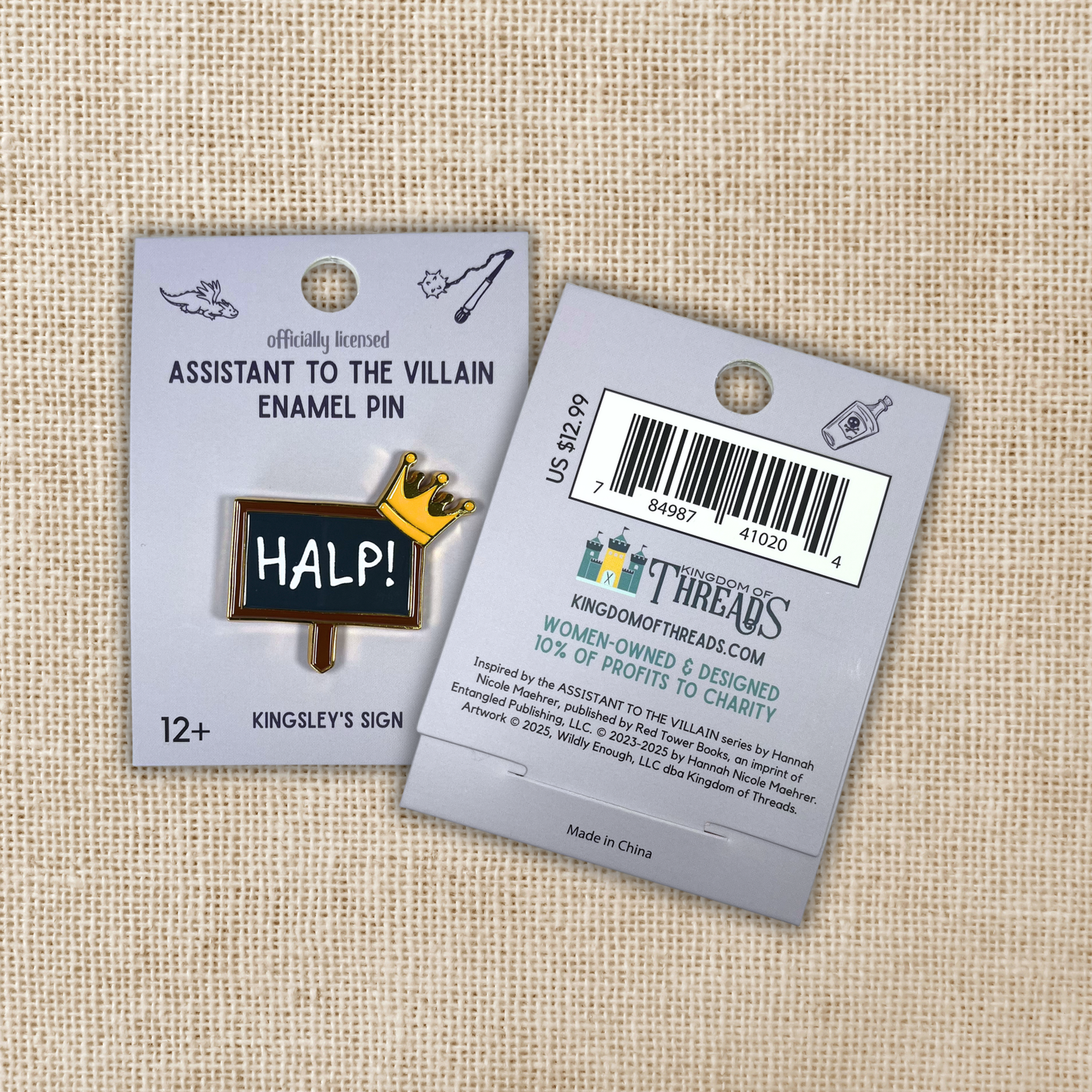 Kingsley’s Halp Sign Enamel Pin | Assistant to the Villain